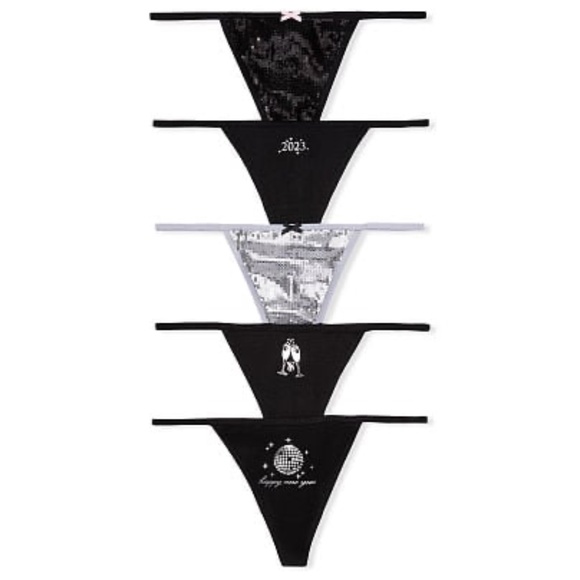 Victoria's Secret Stretch Cotton V-String Panties Pack of 5 New Years Small NEW - Picture 1 of 1